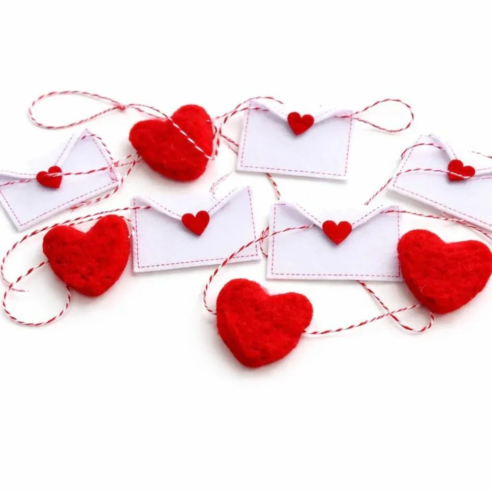 Felt Heart Envelope Garland, Wedding, Valentine's Day Decor, 90
